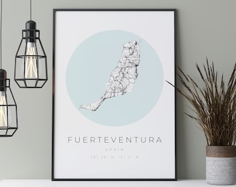 Fuerteventura Map Poster, Fuerteventura Minimalist, Fuerteventura Frame, Fuerteventura Poster, Fuerteventura Coordinates, Fuerteventura Gift