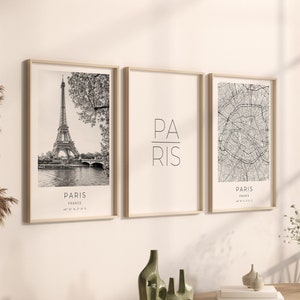 Paris Poster 3er Set, Paris Foto Set, Paris Geschenk, Paris Set, Paris Map Poster, Paris Dekoration