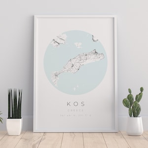 Kos Map Poster, Kos Minimalistisch, Kos Poster, Kos Koordinaten, Kos Geschenk, Kos