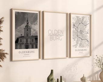 Oldenburg Poster Set of 3, Oldenburg Photo Set, Oldenburg Gift, Oldenburg Poster, Oldenburg Map Poster, Oldenburg Coordinates, Oldenburg Set