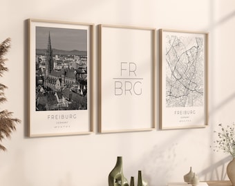 Freiburg Poster Set of 3, Freiburg Photo Set, Freiburg Gift, Freiburg Poster, Freiburg Map Poster, Freiburg Coordinates, Freiburg Set