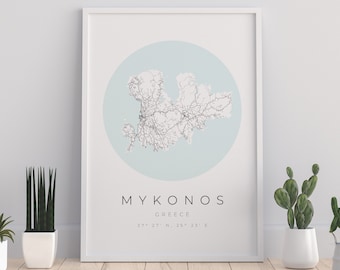 Mykonos Map Poster, Mykonos Minimalist, Mykonos Map Print, Mykonos Poster, Mykonos Coordinates, Mykonos Birthday Gift, Mykonos