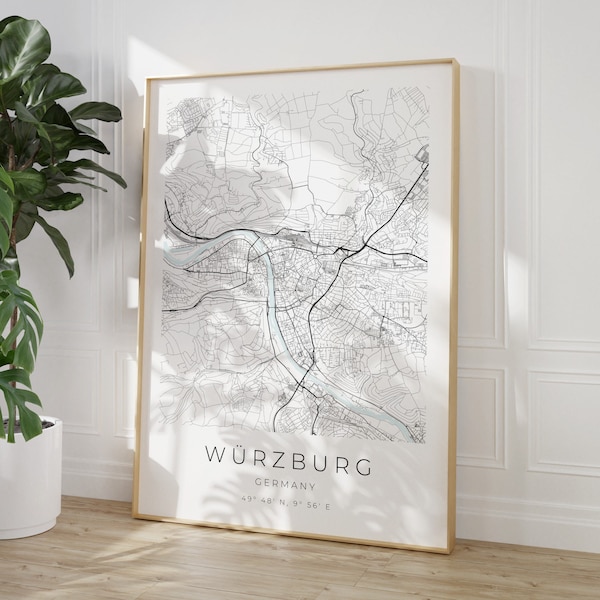 Würzburg Map Poster, Minimalistisches Poster, Würzburg Vintage Poster, Würzburg Poster, Würzburg Koordinaten, Würzburg Minimalistisch