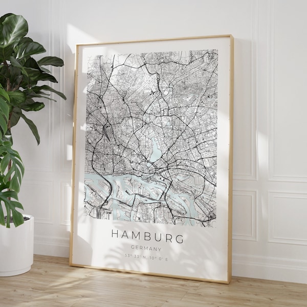 Hamburg Map Poster, Hamburg Minimalistisch, Hamburg Poster, Hamburg Koordinaten, Hamburg Geschenk, Map Hamburg, Poster Hamburg, Map Hamburg