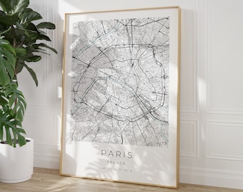 Paris Map Poster, Paris Minimalist, Paris Map Print, Paris Vintage Print, Paris Poster, Paris Coordinates, Paris Print, Paris Gift