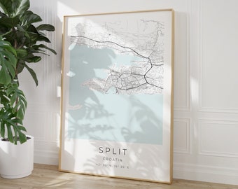 Split Map Poster, Split Minimalistisches Poster, Split Vintage Poster, Split Poster, Würzburg Koordinaten, Split Foto, Split Stadtplan