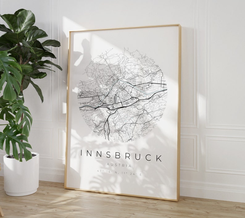 Cartel del mapa de Innsbruck, Minimalista de Innsbruck, Mapa de Innsbruck, Cartel de Innsbruck, Coordenadas de Innsbruck, Regalo de Innsbruck imagen 3