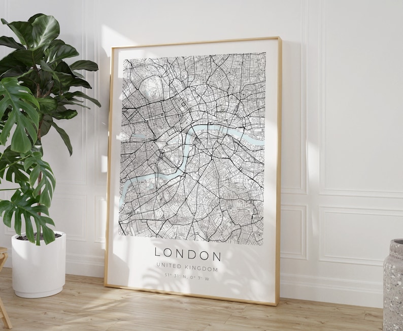 Cartel del mapa de Londres, impresión minimalista, impresión del mapa de Londres, impresión vintage de Londres, cartel de Londres, coordenadas de Londres, foto de Londres imagen 1