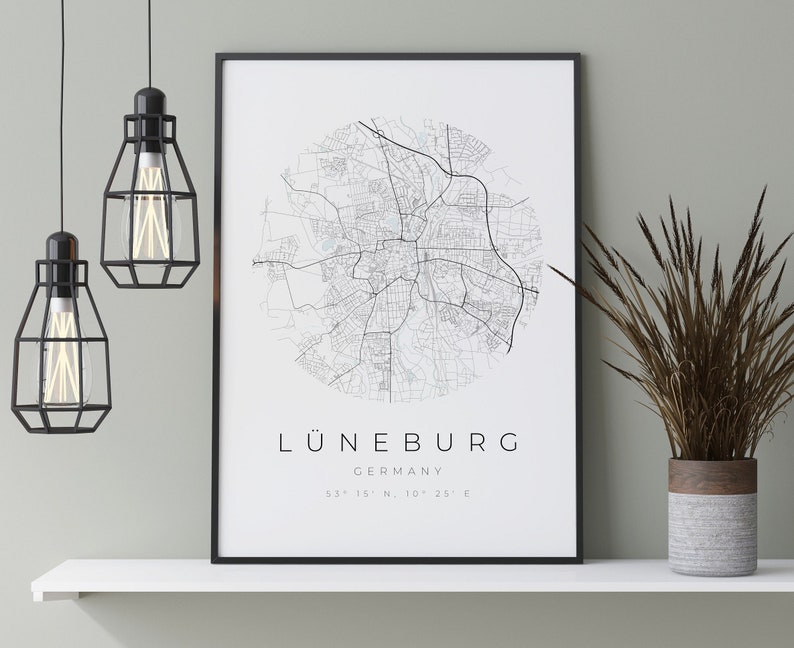 Cartel del mapa de Lüneburg, Minimalista de Lüneburg, Impresión de mapas de Lüneburg, Cartel de Lüneburg, Coordenadas de Lüneburg, Regalo de cumpleaños de Lüneburg, Lüneburg imagen 1