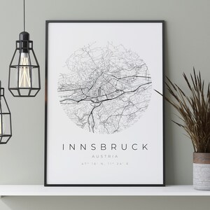 Cartel del mapa de Innsbruck, Minimalista de Innsbruck, Mapa de Innsbruck, Cartel de Innsbruck, Coordenadas de Innsbruck, Regalo de Innsbruck imagen 4
