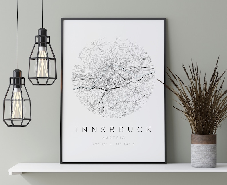 Cartel del mapa de Innsbruck, Minimalista de Innsbruck, Mapa de Innsbruck, Cartel de Innsbruck, Coordenadas de Innsbruck, Regalo de Innsbruck imagen 4