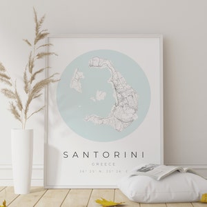 Cartel del mapa de Santorini, minimalista de Santorini, impresión de Santorini, cartel de Santorini, coordenadas de Santorini, regalo de Santorini imagen 3