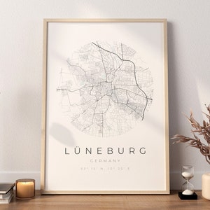 Cartel del mapa de Lüneburg, Minimalista de Lüneburg, Impresión de mapas de Lüneburg, Cartel de Lüneburg, Coordenadas de Lüneburg, Regalo de cumpleaños de Lüneburg, Lüneburg imagen 4