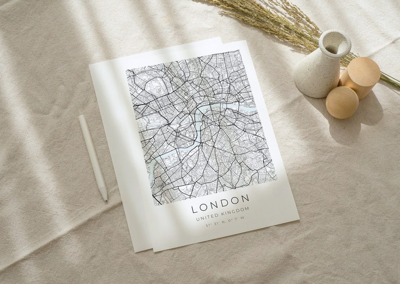 Cartel del mapa de Londres, impresión minimalista, impresión del mapa de Londres, impresión vintage de Londres, cartel de Londres, coordenadas de Londres, foto de Londres imagen 2
