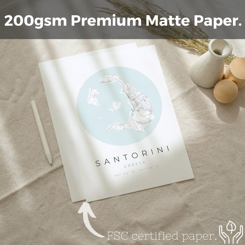 Cartel del mapa de Santorini, minimalista de Santorini, impresión de Santorini, cartel de Santorini, coordenadas de Santorini, regalo de Santorini imagen 5