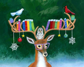 BOOK RACK Charity Holiday Card supporting ProLiteracy (10 Cards per pack) (PLW2030)