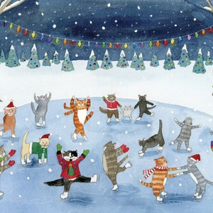 SKATING CATS Holiday Card Supporting Homeless Pets (10 Cards per Box) (HP1717)