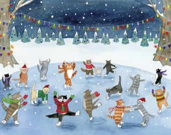 SKATING CATS Holiday Card Supporting Homeless Pets (10 Cards per Box) (HP1717)