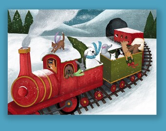Carte de Noël TRAIN DES VACANCES pour les animaux de compagnie sans abri. (10 cartes par boîte) (HP2438)