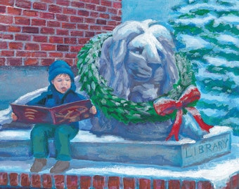 LIBRARY LION Charity Holiday Card supporting ProLiteracy (10 Cards per pack) PLW0611