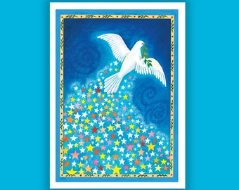 DOVE WITH STARS Charity Card Supporting Amnesty International (10 Cards per Box) (AI0205)