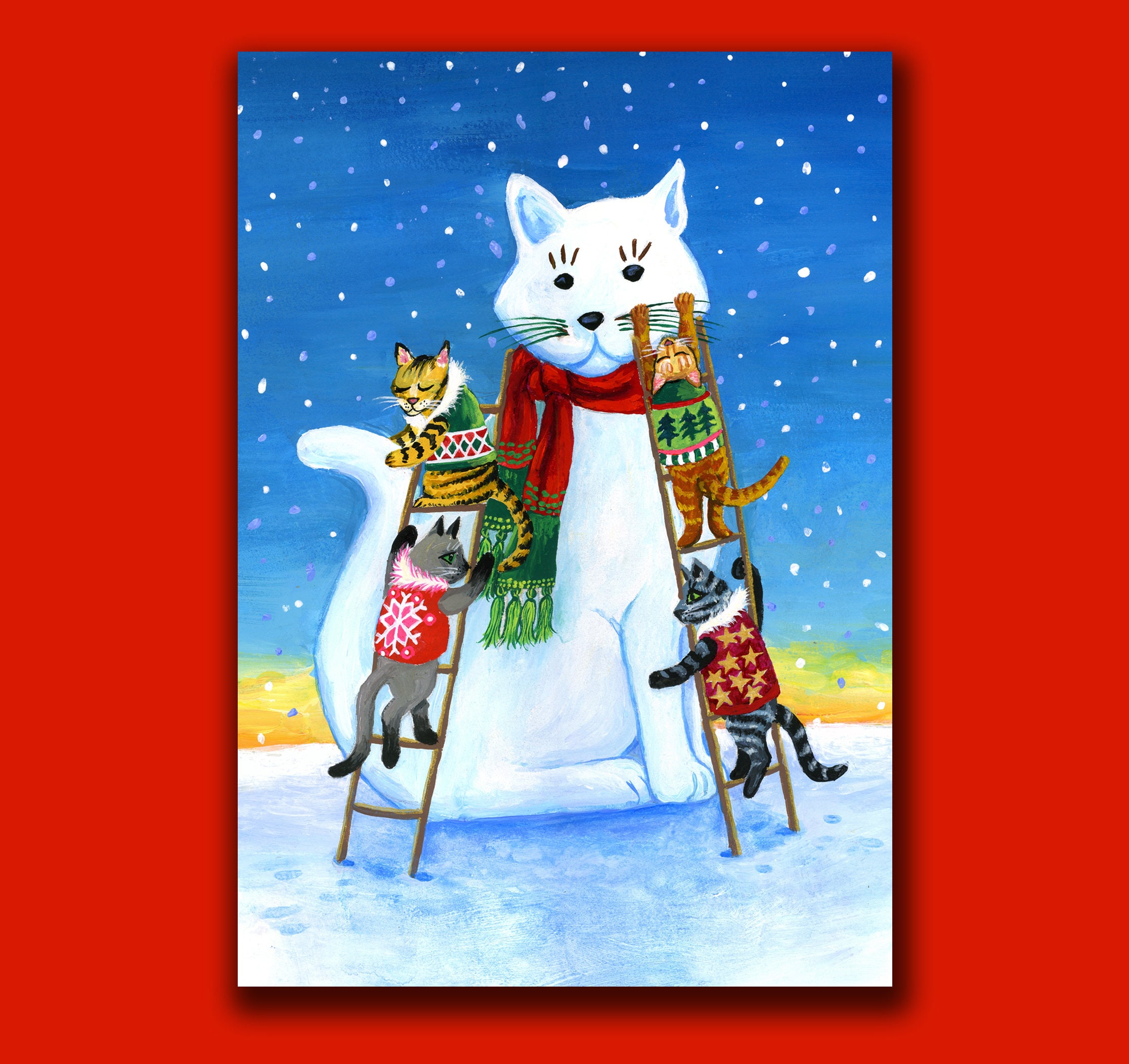 SNOW CATS Holiday Card Supporting Homeless Pets (10 Cards per Pack) (HP1716)
