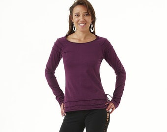 Cotton Lycra top with ribbed shoulders and side drawstrings.