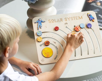 Wooden Puzzle with Planets of the Solar System, Educational Toy, Baby Shower Gift, christmas gifts, Personalized Baby Gift,Wood Toddler Toys