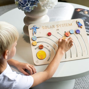 Wooden Puzzle with Planets of the Solar System, Educational Toy, Baby Shower Gift, christmas gifts, Personalized Baby Gift,Wood Toddler Toys image 1