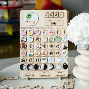 Wooden Calendar Homeschool back to school supplies Montessori Calendar Perpetual Calendar Gifts Learning Tool Christmas Gifts image 1