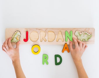 Name Puzzle Dinosaur Name Puzzle Wooden Toys for Toddler Gift 1st Birthday Gift Montessori Toys Baby Gift Baby Girl Baby Boy