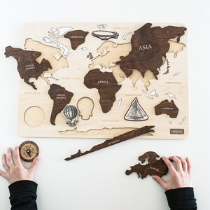 World Map Puzzle, Wooden Puzzle, Montessori Toys, Home Educational Toy, Wood World Map, Birthday Gift, Christmas Present, Wooden Toy