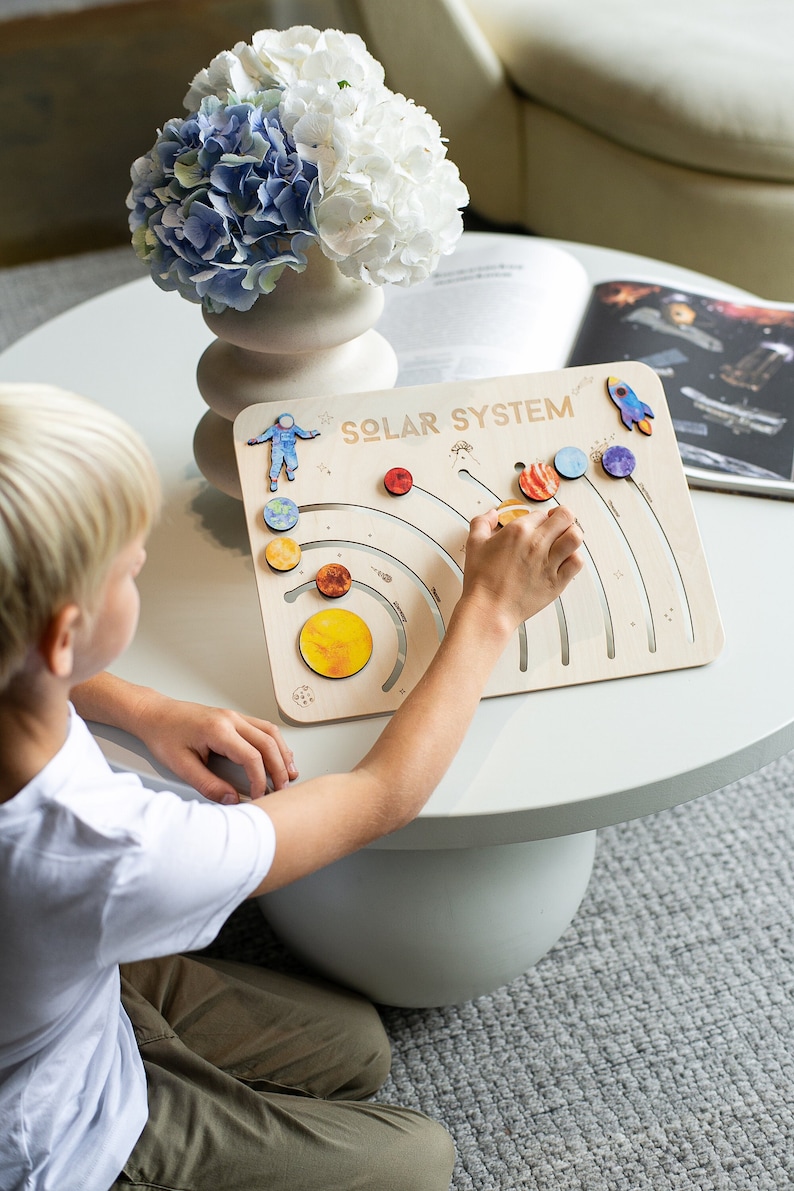 Wooden Puzzle with Planets of the Solar System, Educational Toy, Baby Shower Gift, christmas gifts, Personalized Baby Gift,Wood Toddler Toys image 1