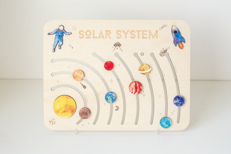 Puzzle en bois avec des planètes du système solaire, jouet éducatif, cadeau de fête de bébé, cadeaux de Noël, cadeau de bébé personnalisé, jouets en bois pour tout-petits image 10