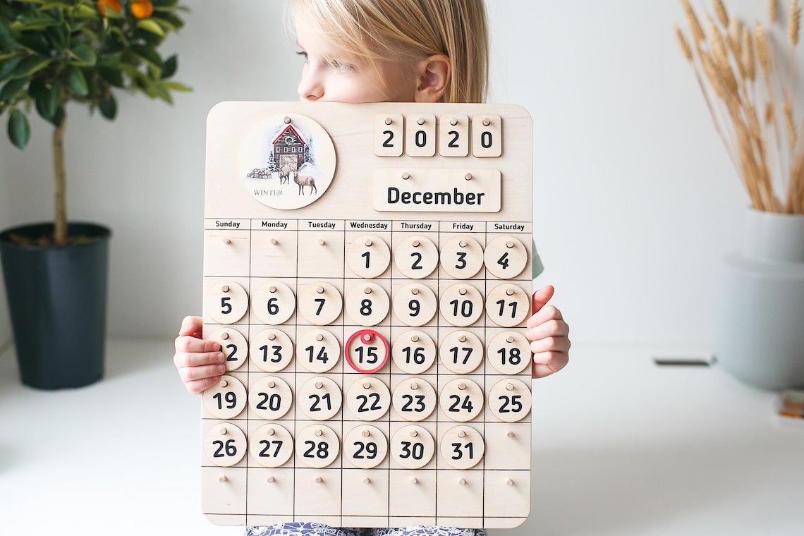 Wooden Calendar Homeschool Natural Home Calendar  Etsy UK