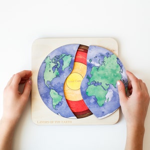 Wooden Puzzle Earth Montessori Wooden layers of the Earth toys 1st Birthday Gift Wood Puzzle Handmade Christmas Gifts for Kids image 4