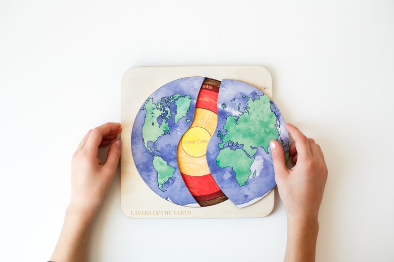 Wooden Puzzle Earth Montessori Wooden layers of the Earth toys 1st Birthday Gift Wood Puzzle Handmade Christmas Gifts for Kids image 4