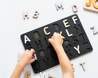 Alphabet Letters puzzle English alphabet studying letters Preschool Wooden toy Puzzle Educational Game Baby shower gift first birthday gift