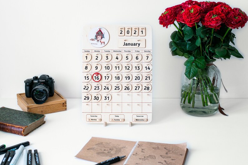 Wooden Calendar Homeschool back to school supplies Montessori Calendar Perpetual Calendar Gifts Learning Tool Christmas Gifts image 10