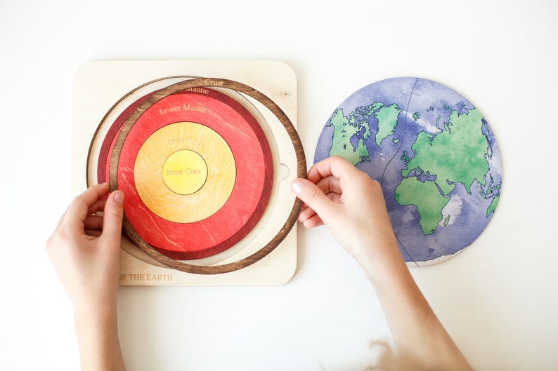 Wooden Puzzle Earth Montessori Wooden layers of the Earth toys 1st Birthday Gift Wood Puzzle Handmade Christmas Gifts for Kids image 6