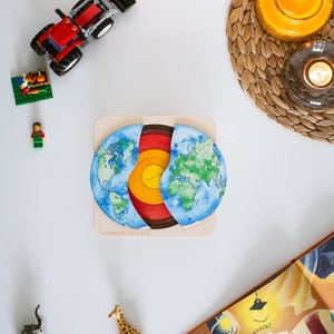 Wooden Puzzle Earth Montessori Wooden layers of the Earth toys 1st Birthday Gift Wood Puzzle Handmade Christmas Gifts for Kids image 2