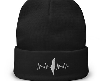 Palestine map, heartbeat, love, comfortable & warm Embroidered Beanie