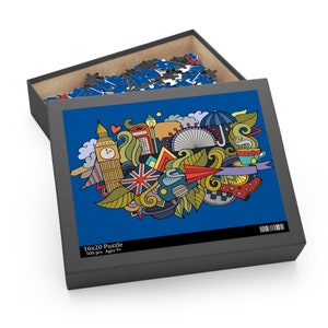 London, Uk symbols, Doodle Hand Drawn Colorful Cartoon Puzzle (120, 252, 500-Piece)