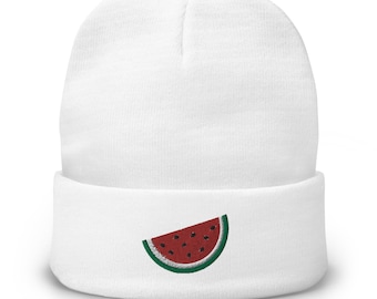 Free Palestine Watermelon Embroidered Beanie - Palestinian Flag Support