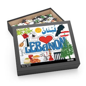 Libanon, libanesisches Erbe & Kultur, Beirut, Gekritzel-Hand gezeichnetes buntes Karikatur-Puzzle