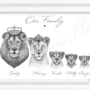 Personalised Lion Family/Couple Prints King Queen Cubs Customised