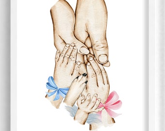 Personalised family hands print | New baby hands| Children's hands| linked hands| Beautiful gift| Keepsake