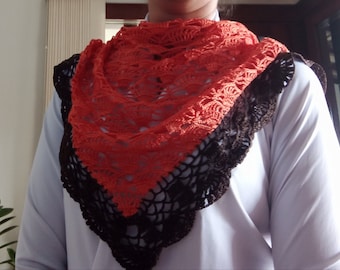 Orange triangle scaf crochet, colored scarf, crochet shawl