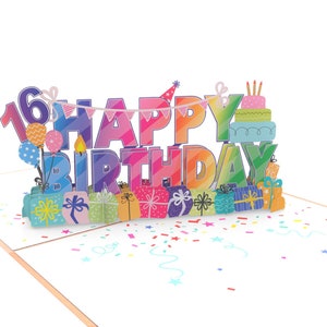 Happy Birthday 16th Pop Up Card, 16th Birthday Card, Happy 16th Birthday Card, Sweet 16 Birthday Card, Sweet Sixteen Birthday Card Handmade