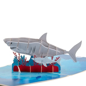 Carte pop-up requin, carte requin vierge, carte d'anniversaire requin, cadeau requin, carte requin toutes occasions, carte requin pour patron, carte requin pour enfants